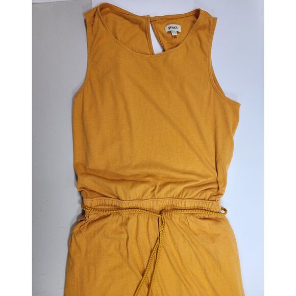 Pact The Portside Jumpsuit Large Organic Cotton Linen Wide Leg Mustard Orange - Picture 5 of 7